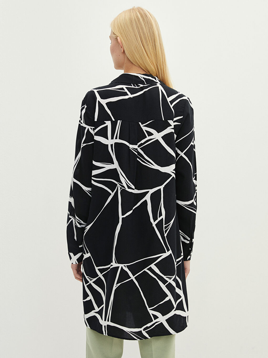 Шарена риза-туника с дълъг ръкав от вискоза за жени-5