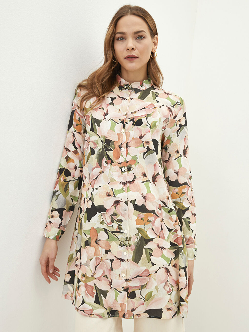 Цветна дълъг ръкав вискозна риза-туника за жени