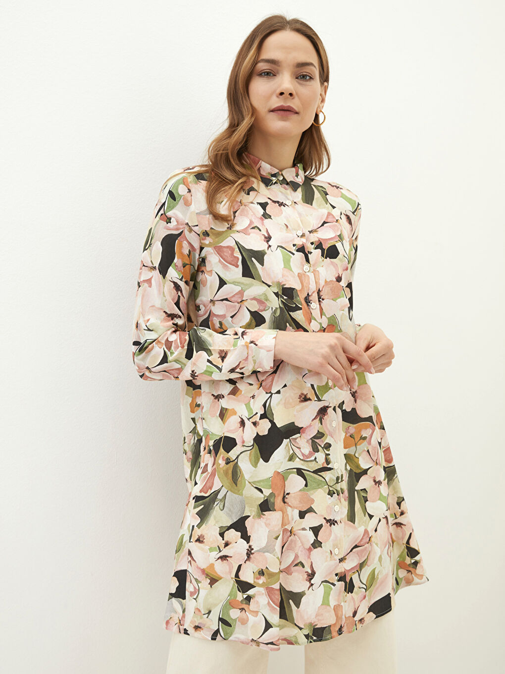 Цветна дълъг ръкав вискозна риза-туника за жени-1