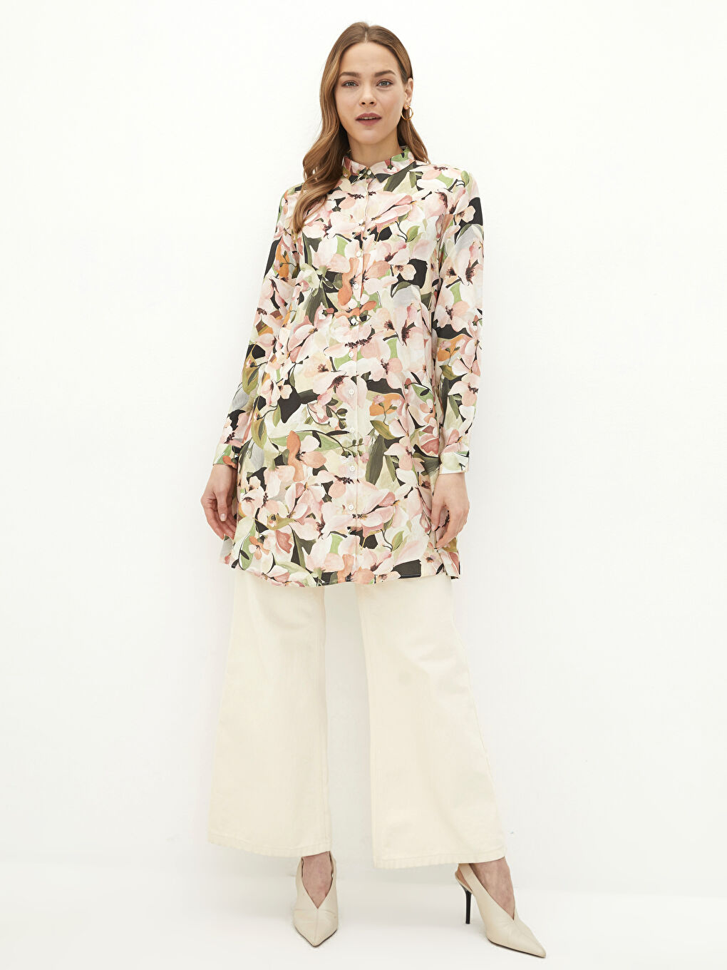 Цветна дълъг ръкав вискозна риза-туника за жени-2