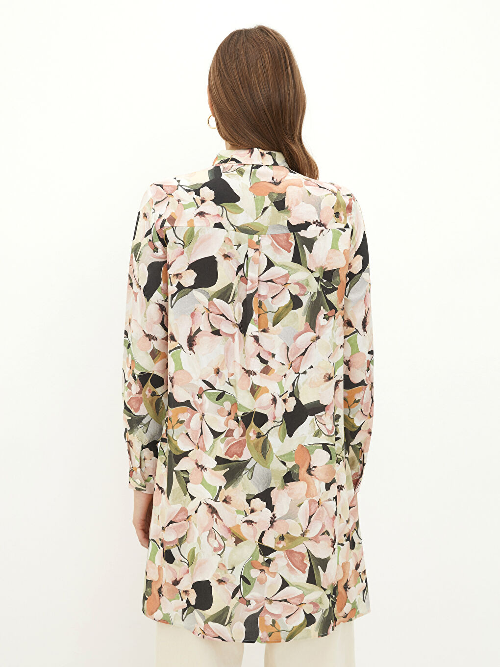 Цветна дълъг ръкав вискозна риза-туника за жени-4