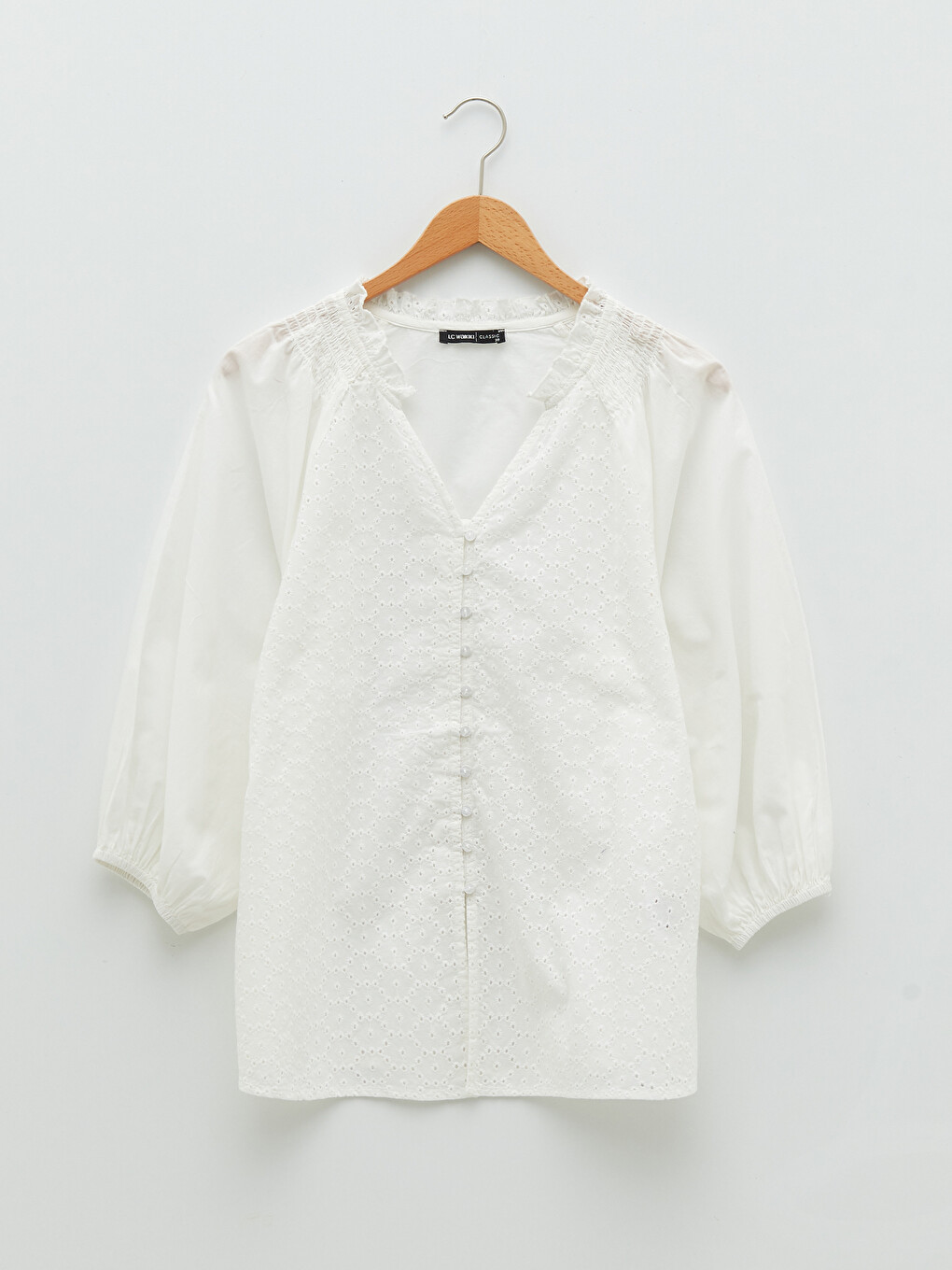 Notch Neck Embroidered Poplin Women's Blouse-5