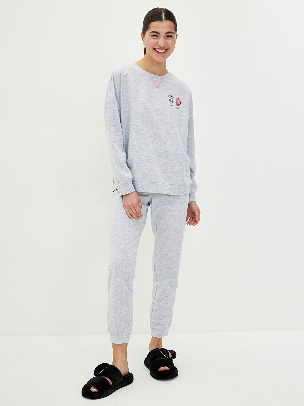 Crew Neck Printed Long Sleeve Women's Pyjama Set-2