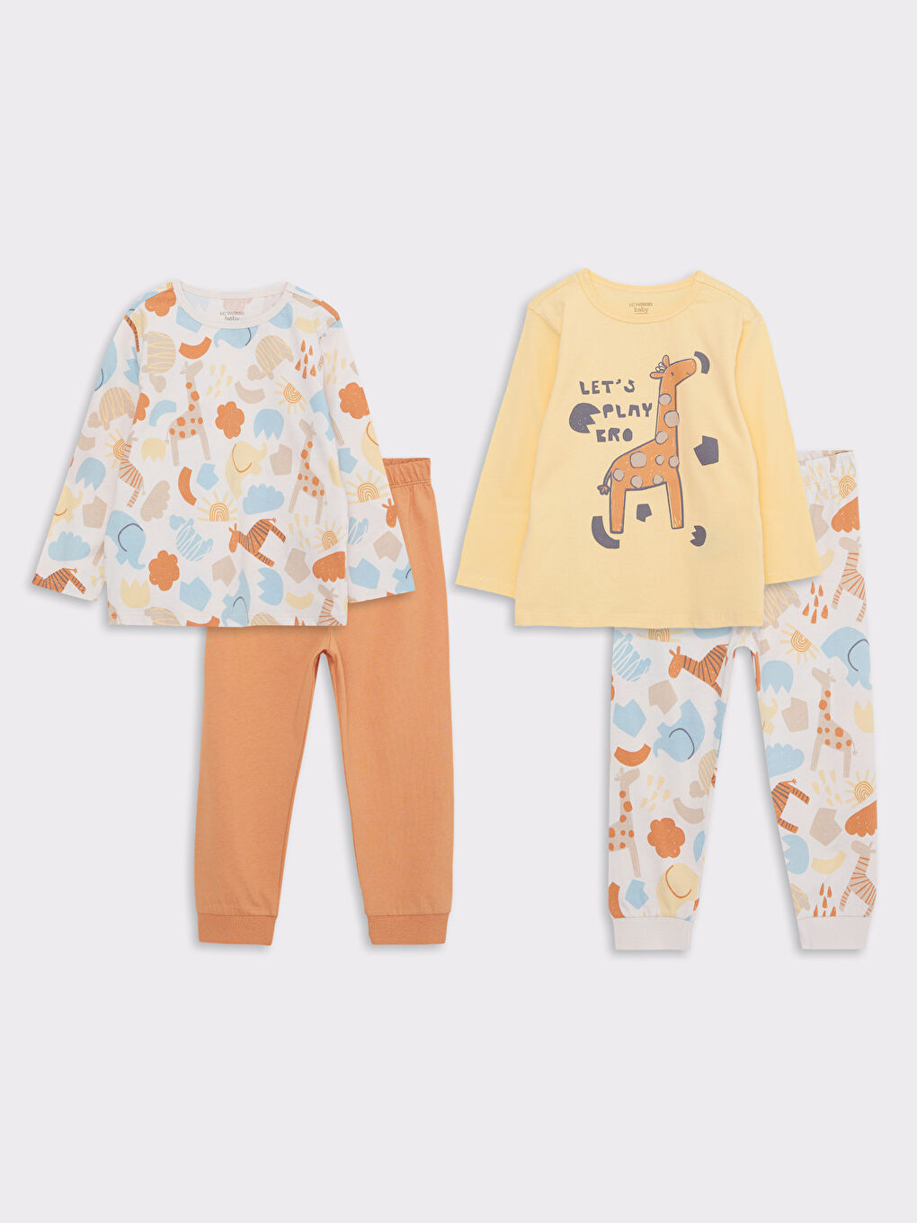 Crew Neck Long Sleeve Printed Cotton Baby Boy Pajamas Set