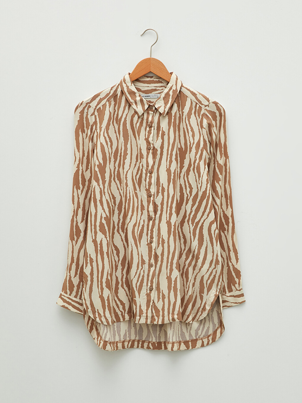 Front Button Closure Patterned Long Sleeve Viscose Women's Shirt-4