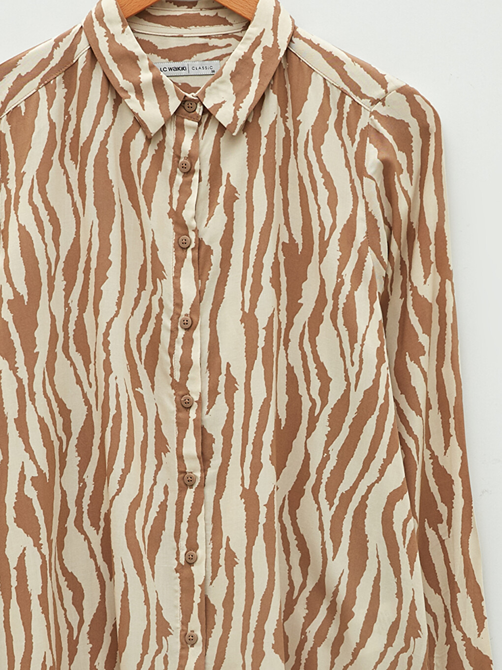 Front Button Closure Patterned Long Sleeve Viscose Women's Shirt-6