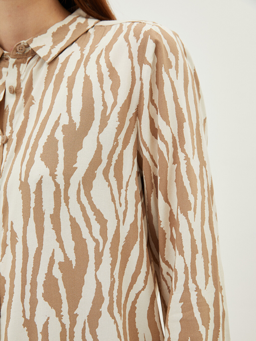 Front Button Closure Patterned Long Sleeve Viscose Women's Shirt-2