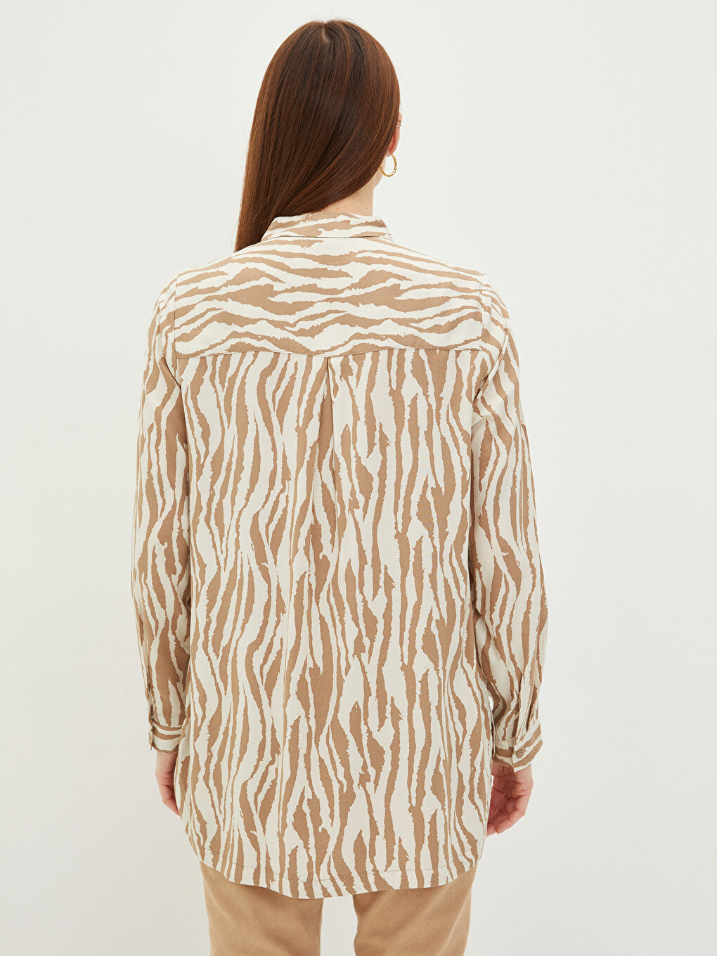 Front Button Closure Patterned Long Sleeve Viscose Women's Shirt-3
