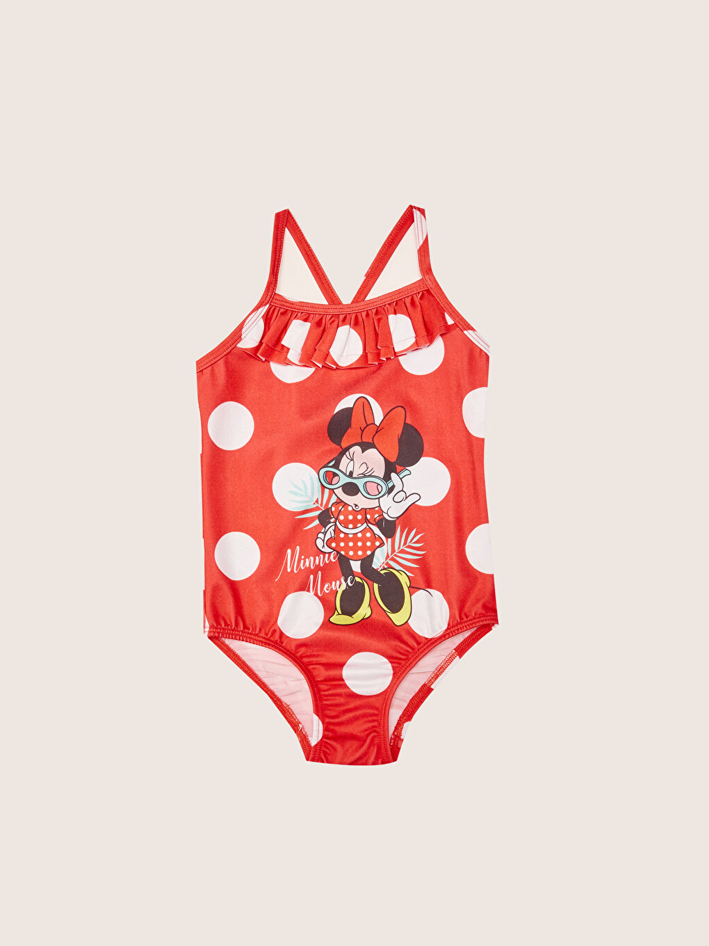 LCW baby Kirmizi Minnie Mouse Baskılı Kız Bebek Mayo