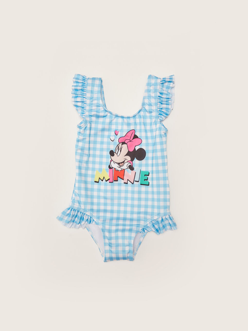 Mavi Minnie Mouse Baskılı Esnek Kumaştan Kız Bebek Mayo