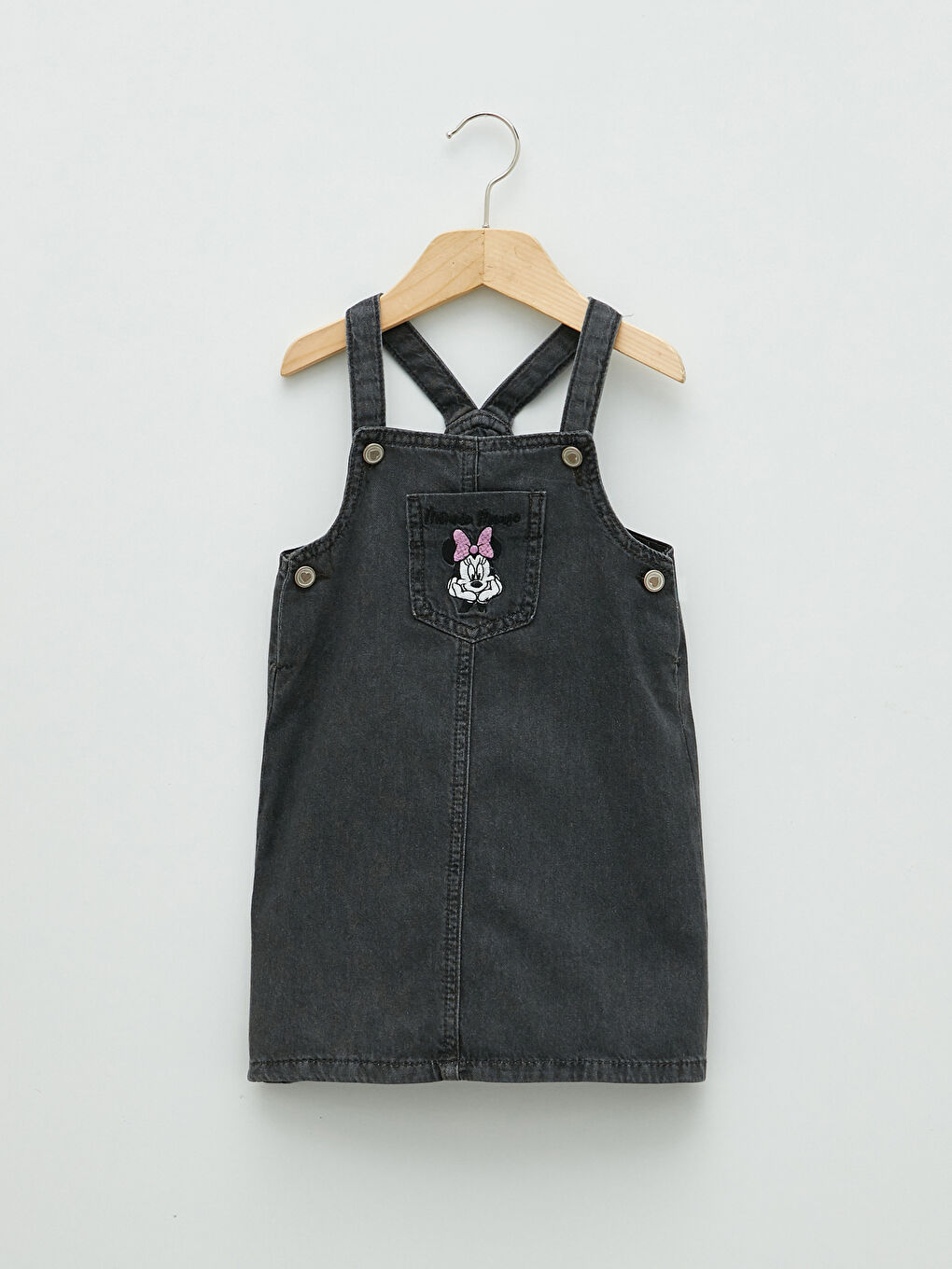 Gri Minnie Mouse Baskılı Pamuklu Kız Bebek Jean Elbise