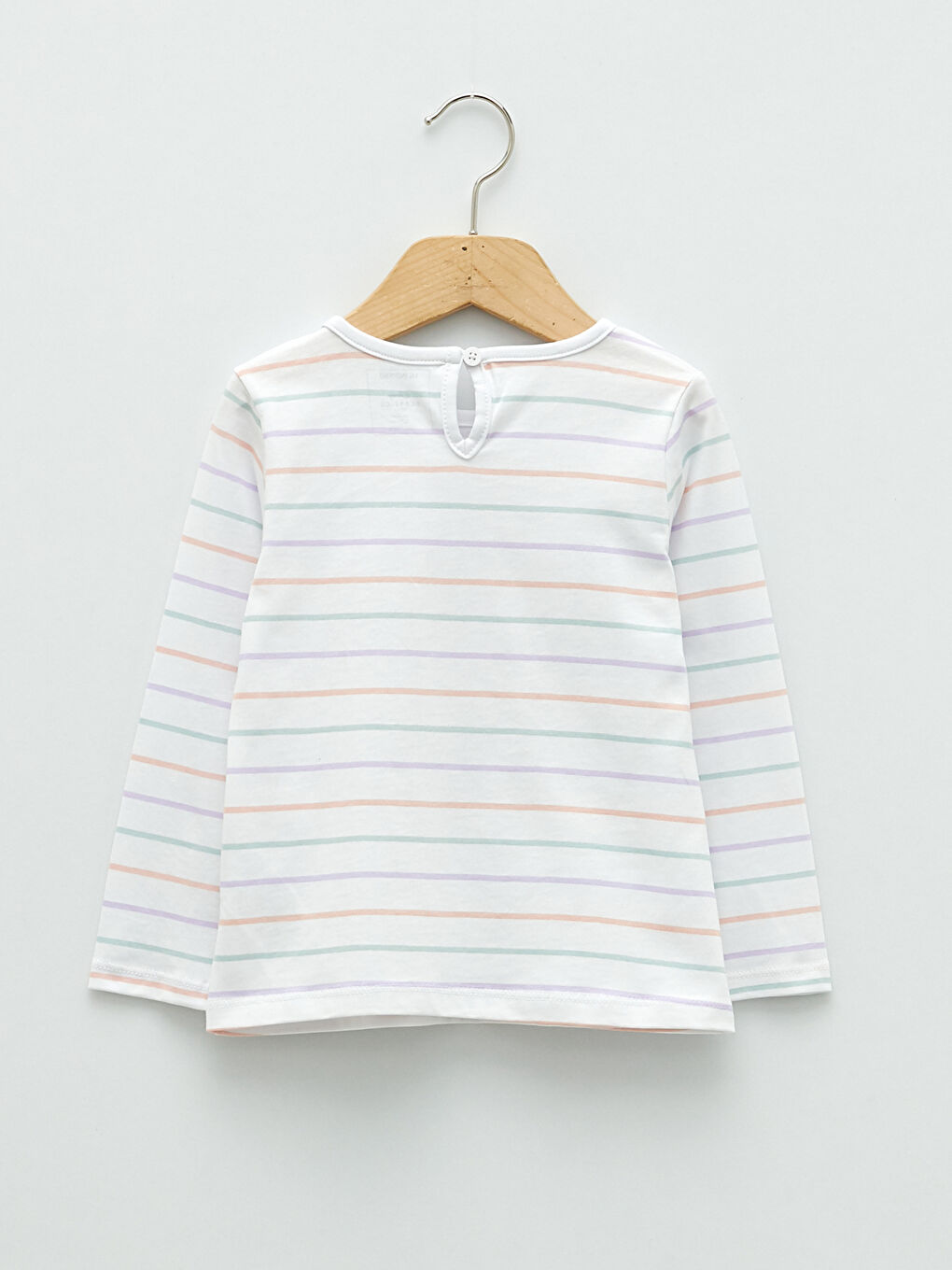 Ekru Bisiklet Yaka Uzun Kollu Bambi Baskılı Pamuklu Kız Bebek Tişört-1