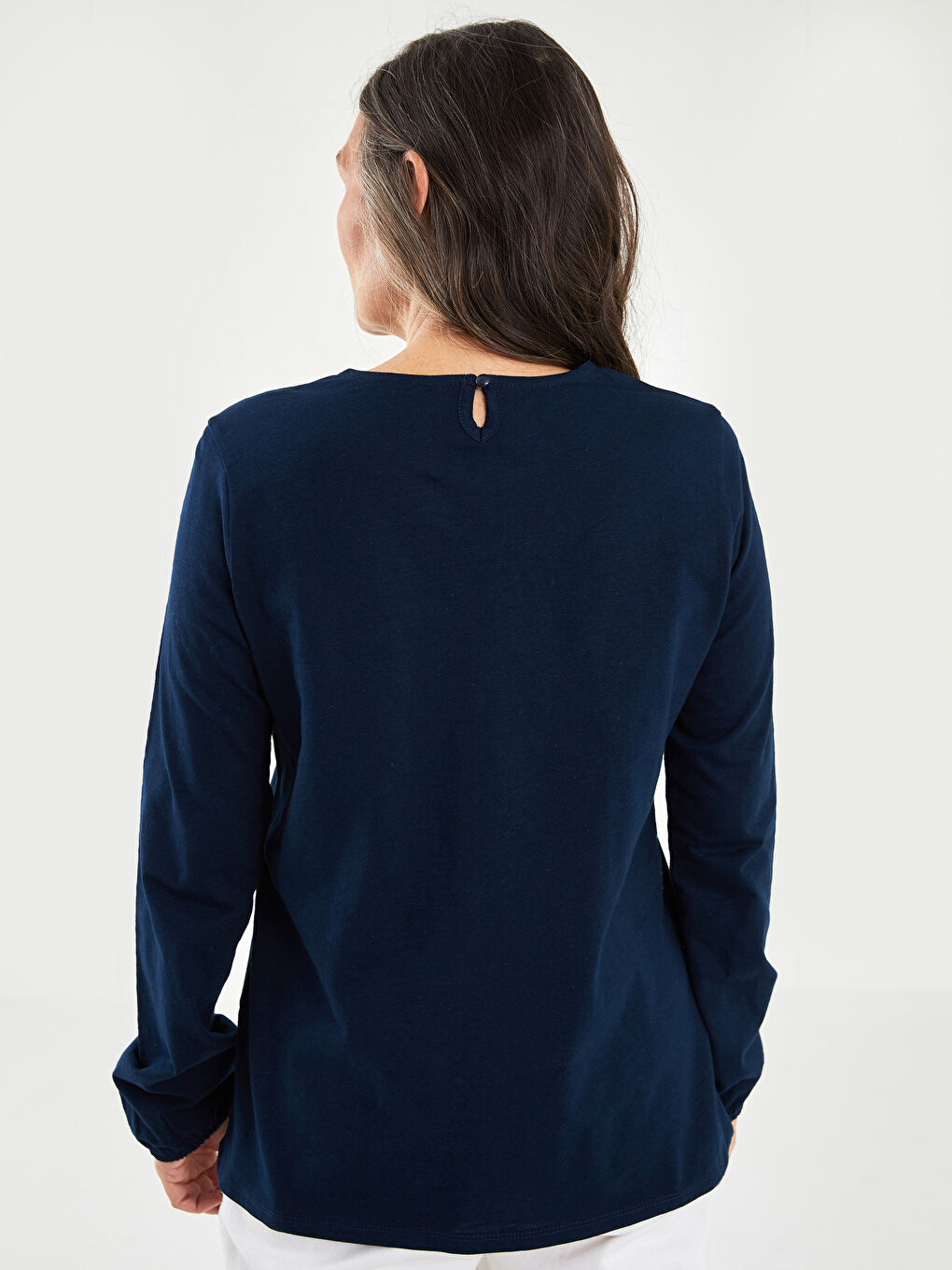 Crew Neck Printed Long Sleeve Cotton Women's T-shirt-4