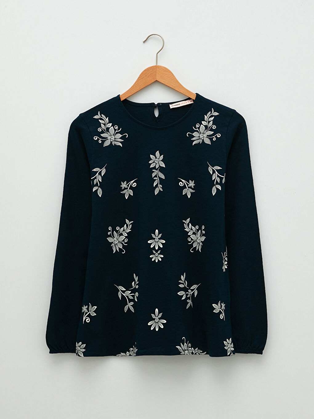 Crew Neck Printed Long Sleeve Cotton Women's T-shirt-5