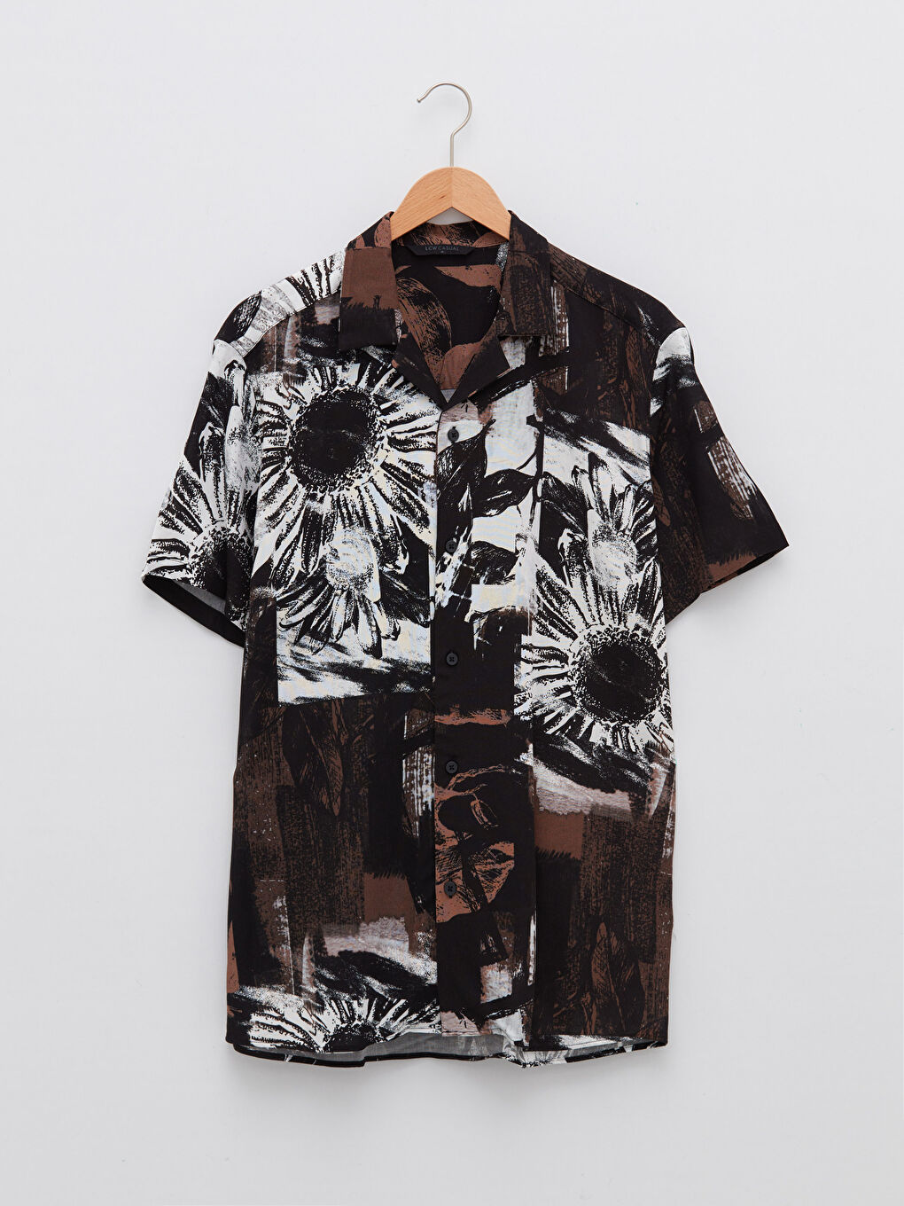 Kahverengi Regular Fit Kısa Kollu Desenli Poplin Erkek Gömlek-5