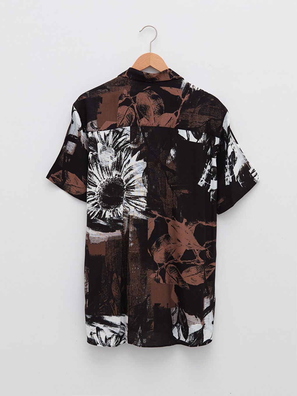 Kahverengi Regular Fit Kısa Kollu Desenli Poplin Erkek Gömlek-6