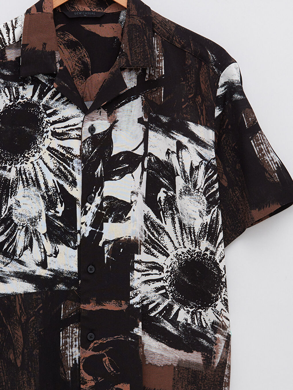 Kahverengi Regular Fit Kısa Kollu Desenli Poplin Erkek Gömlek-7