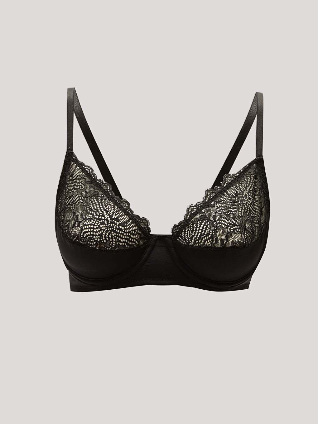 Siyah Balenli Dantel Detaylı Dolgusuz Fantezi Tişört Sütyen