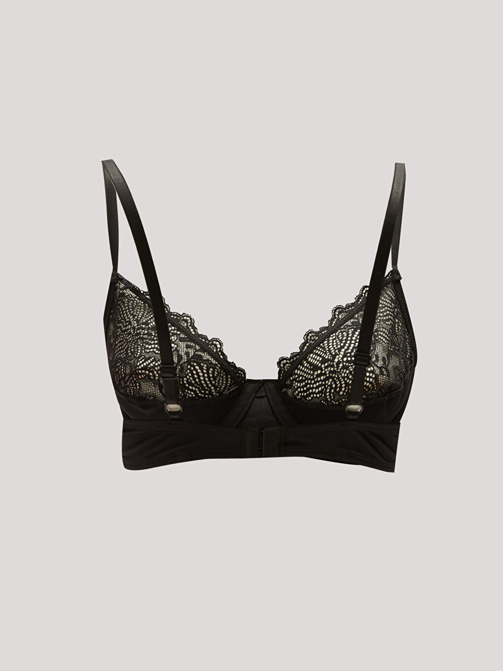 Siyah Balenli Dantel Detaylı Dolgusuz Fantezi Tişört Sütyen-1