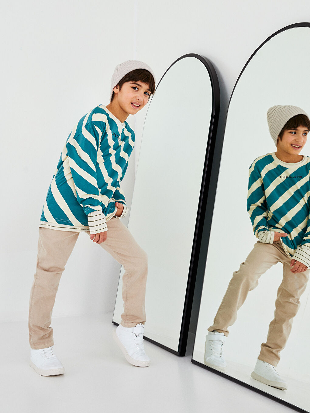 Crew Neck Striped Long Sleeve Cotton Boy T-Shirt-3