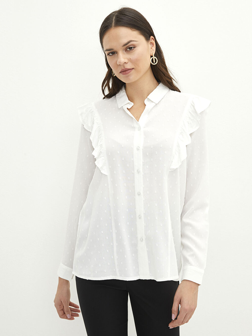 Chemise à Col de Chemise À Motifs Manches Longues pour Femmes en Viscose