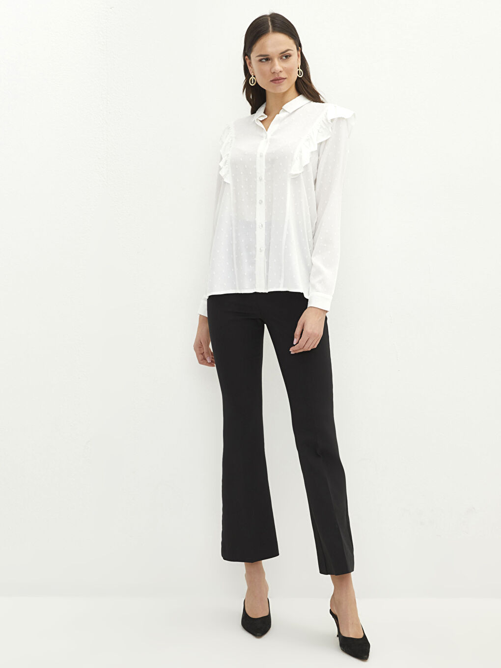 Chemise à Col de Chemise À Motifs Manches Longues pour Femmes en Viscose-2