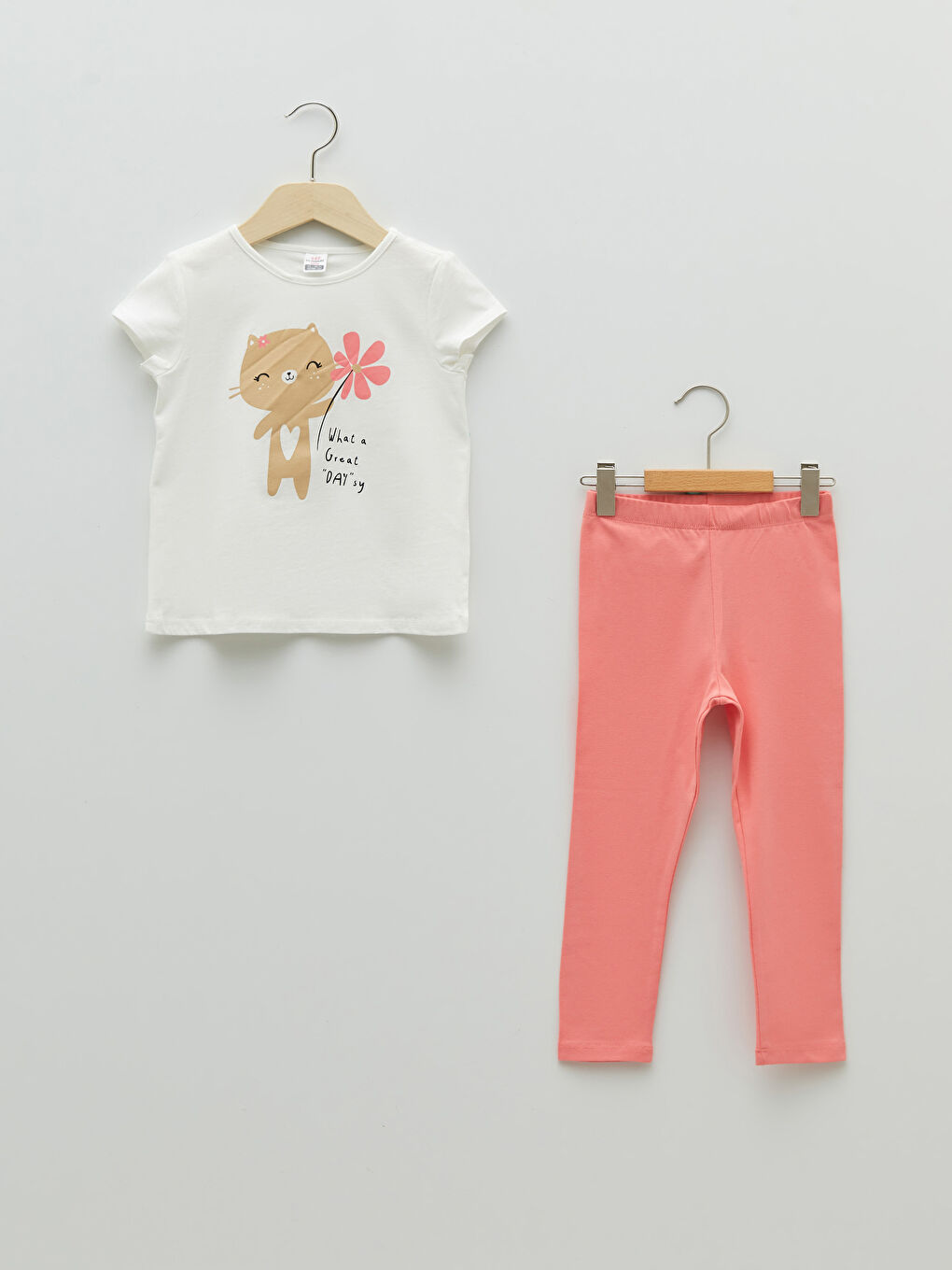 Ensemble T-Shirt et Legging Bébé Fille en Coton Imprimé à Manches Courtes et Col Rond Lot de 2