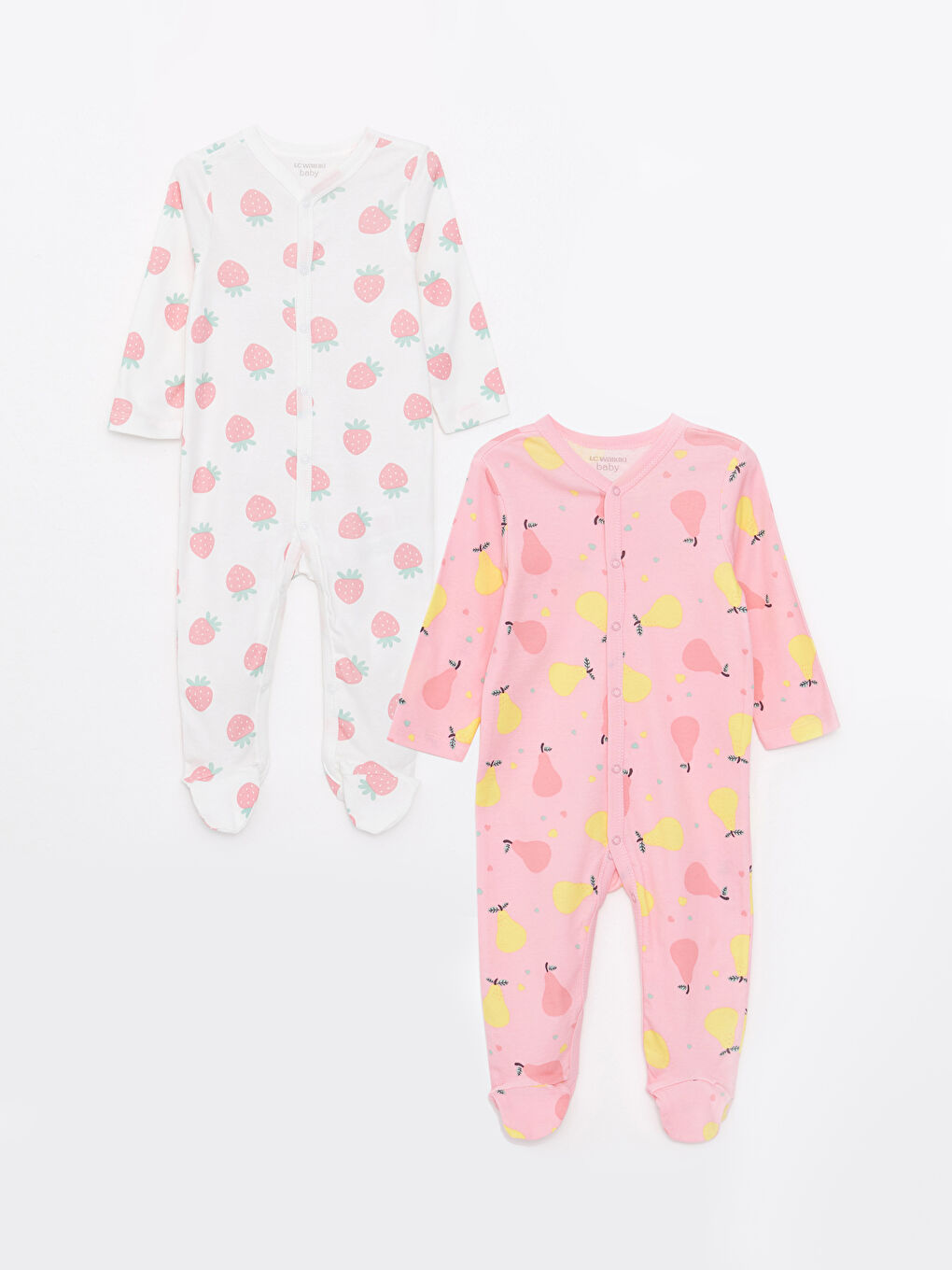 V Neck Long Sleeve Printed Cotton Baby Girl Rompers 2 Pack