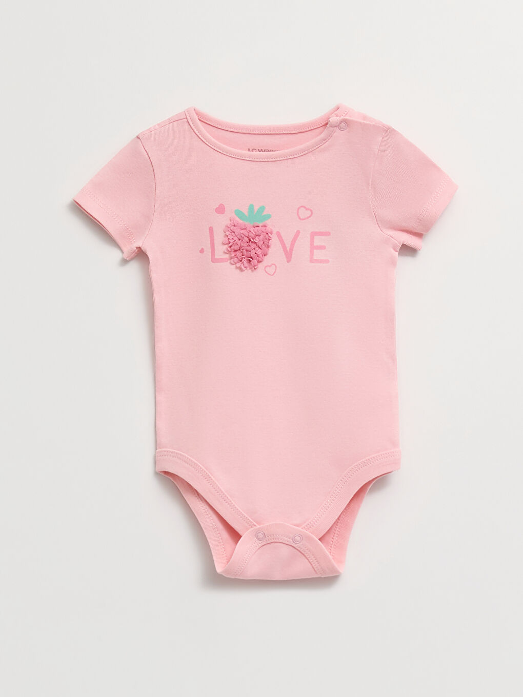 Pembe Bisiklet Yaka Kısa Kollu Baskılı Kız Bebek Çıtçıtlı Body ve Şort 2'li Takım-3