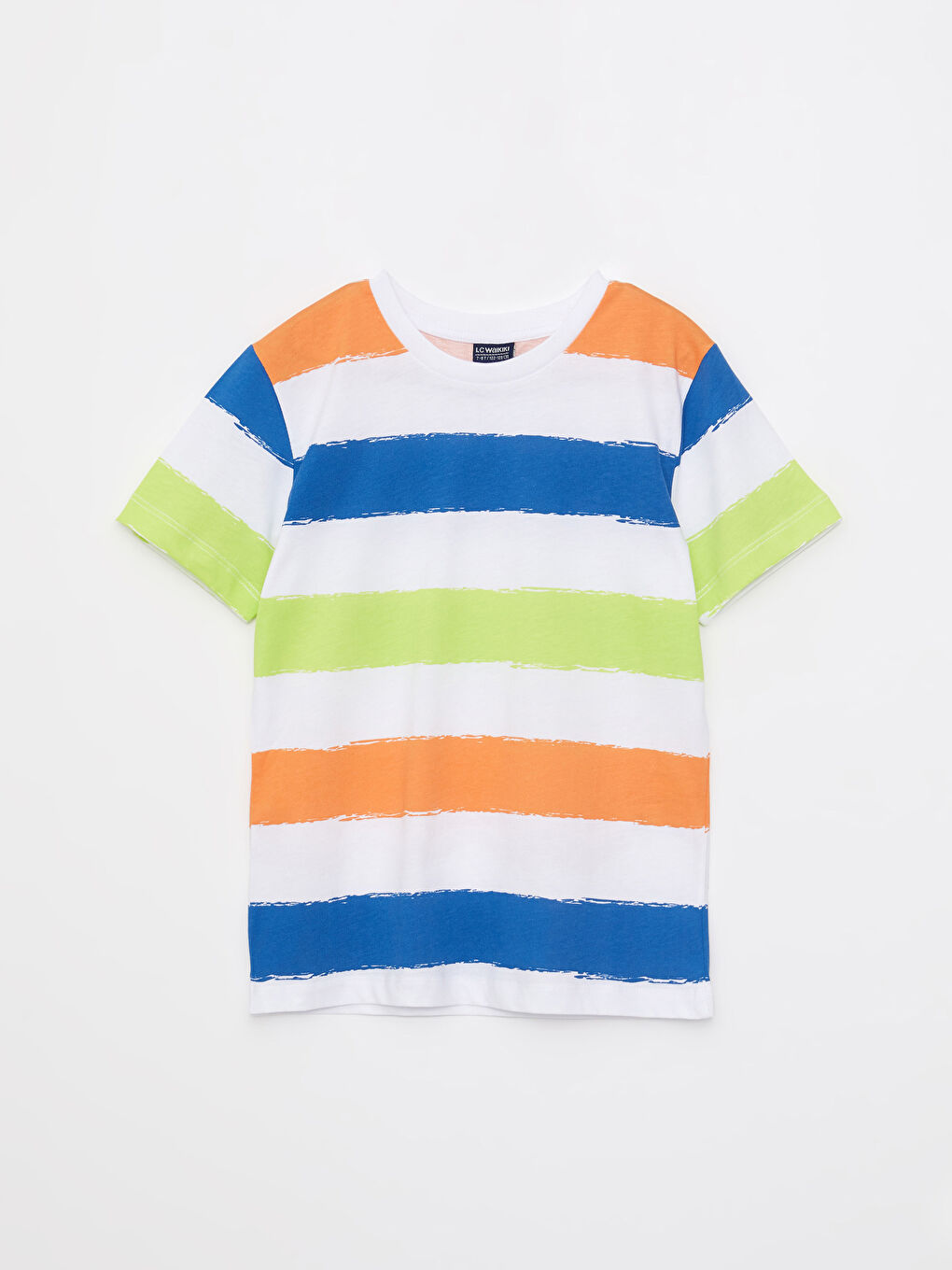 Beyaz Bisiklet Yaka Çizgili Kısa Kollu Pamuklu Erkek Çocuk Tişört
