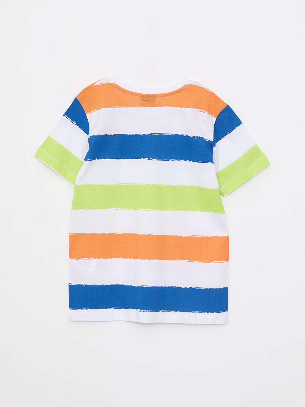 Beyaz Bisiklet Yaka Çizgili Kısa Kollu Pamuklu Erkek Çocuk Tişört-1