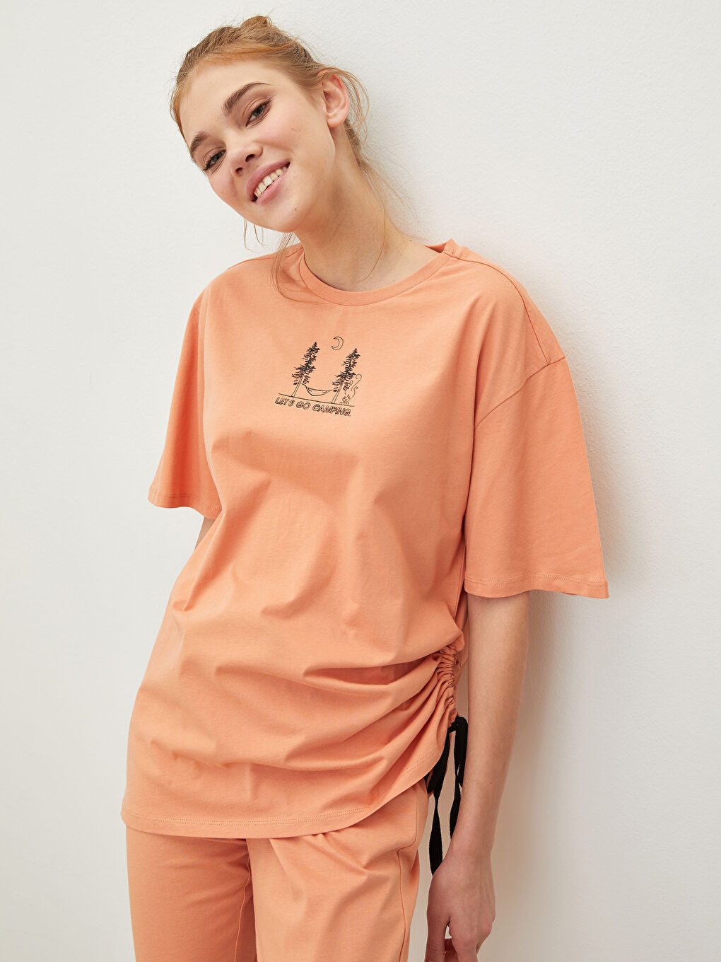 Crew Neck Printed Short Sleeve Cotton Women's Pajama Set-1