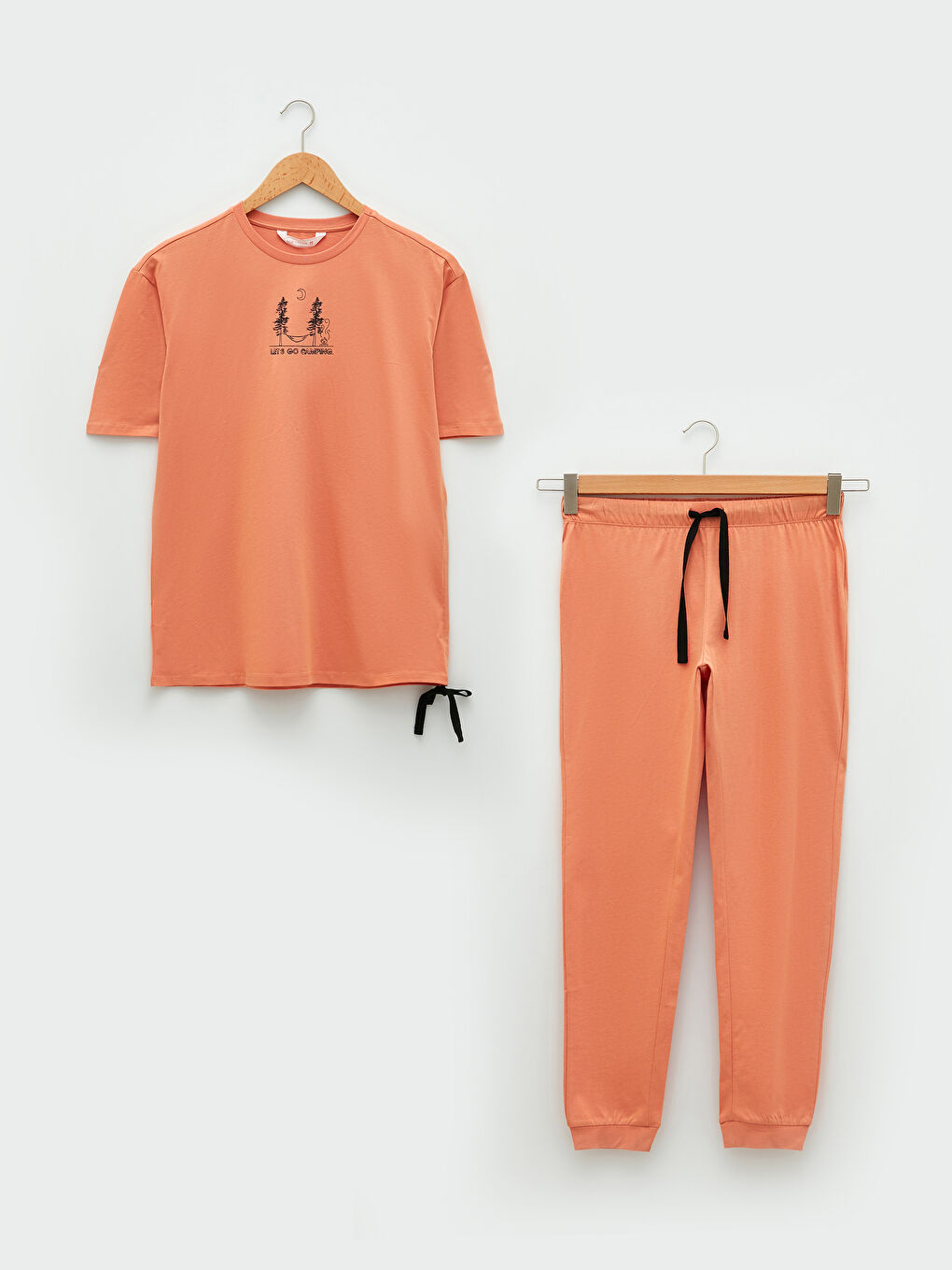 Crew Neck Printed Short Sleeve Cotton Women's Pajama Set-5