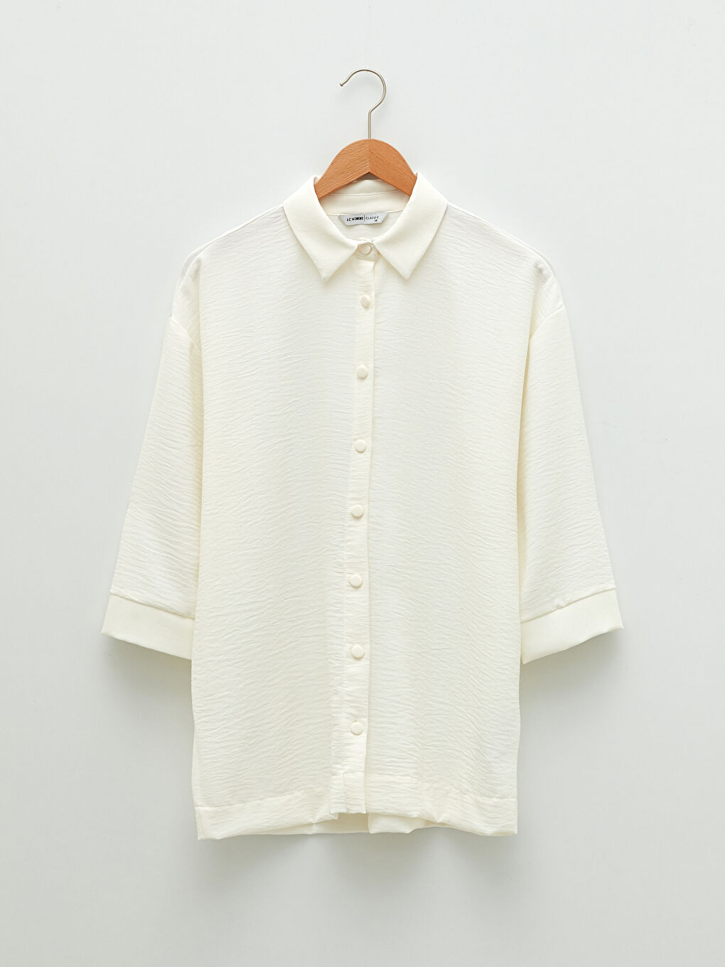 Ekru Önden Düğme Kapamalı Kadın Gömlek-5