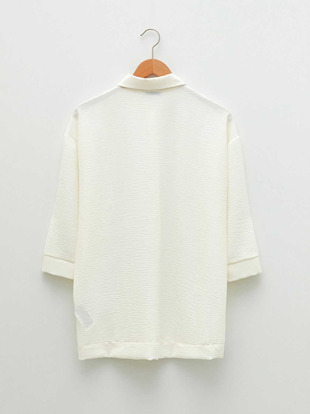 Ekru Önden Düğme Kapamalı Kadın Gömlek-6