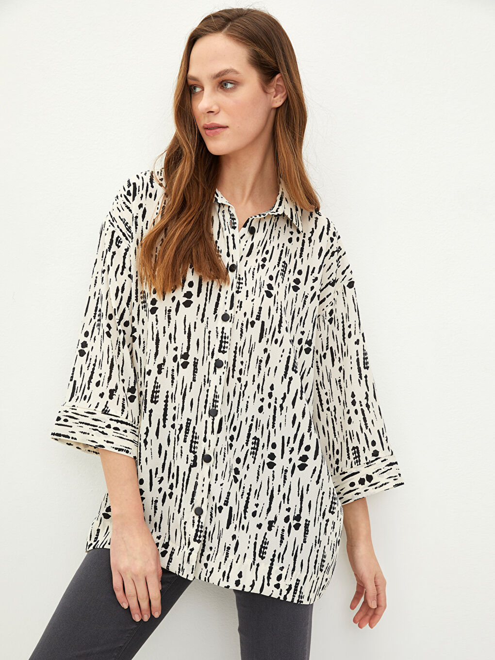 Chemise à Boutons sur le Devant à Motifs pour Femmes-1