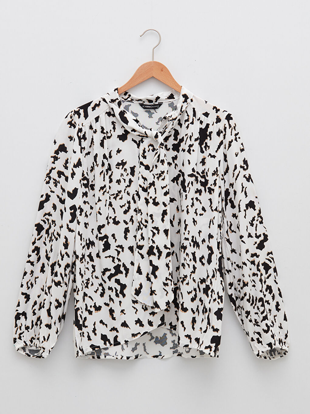 Bluza za Žene od Viskoze s Vezanjem oko Vrata, Uzorkovana, Dugi Rukav-5