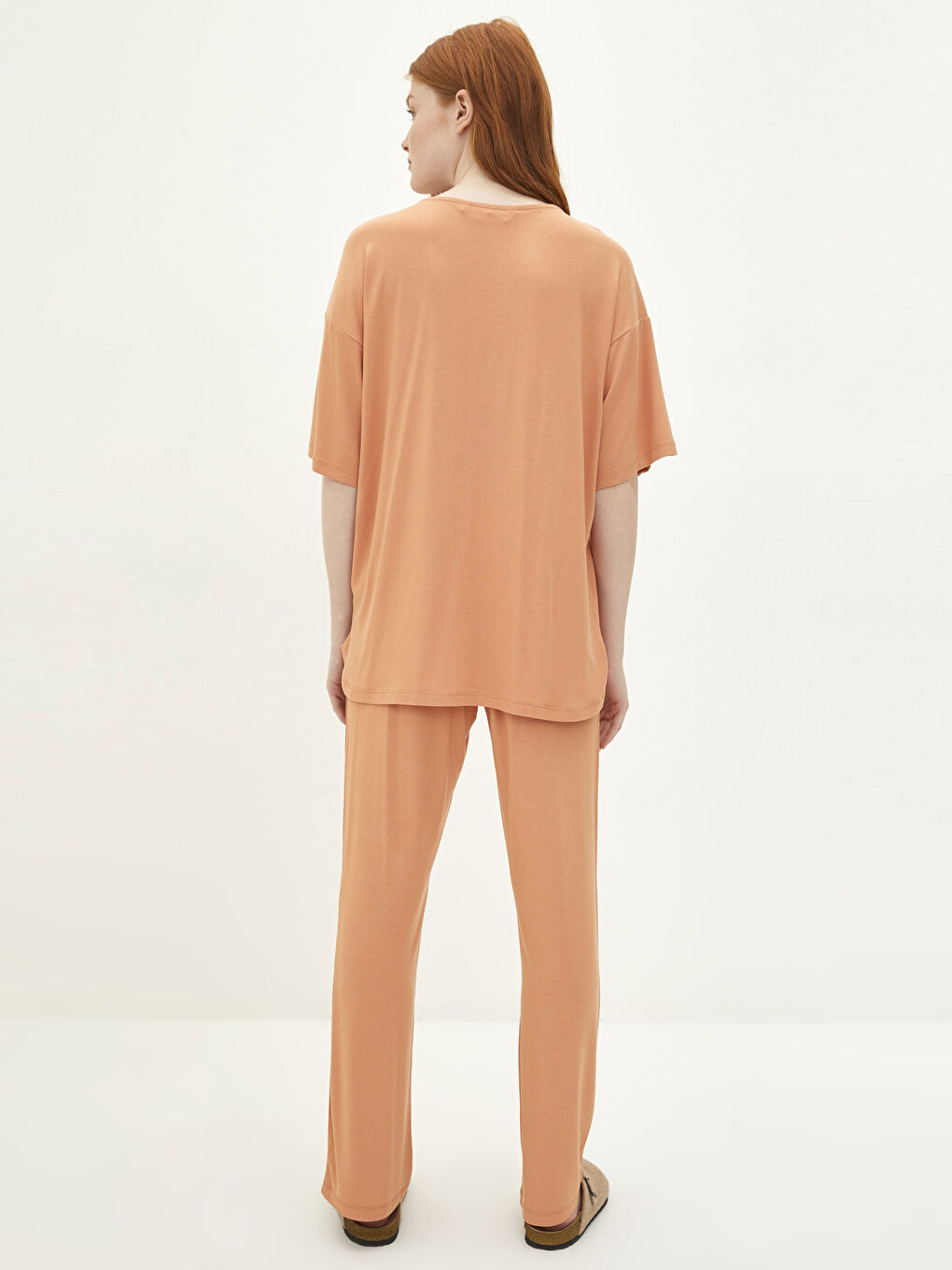 Turuncu V Yaka Kadın Pijama Takımı-4