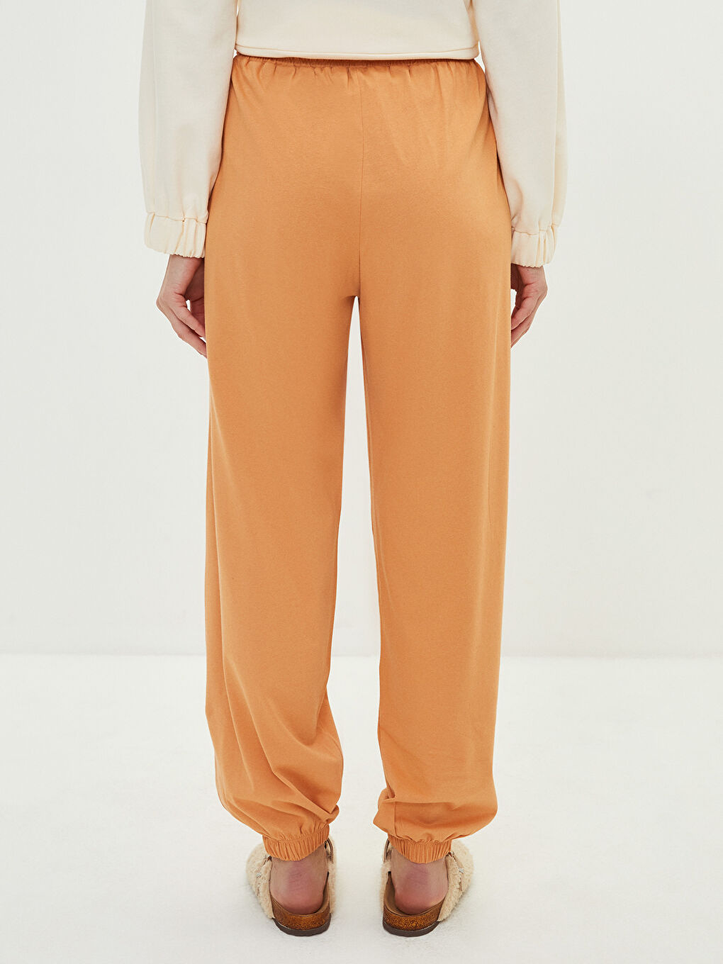 Turuncu Beli Lastikli Düz Cep Detaylı Pamuklu Kadın Jogger Pijama Altı-3