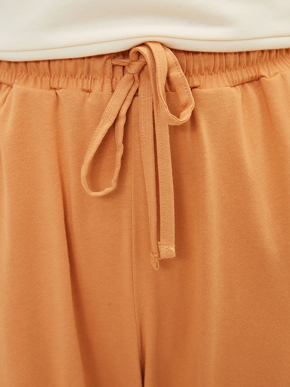 Turuncu Beli Lastikli Düz Cep Detaylı Pamuklu Kadın Jogger Pijama Altı-4