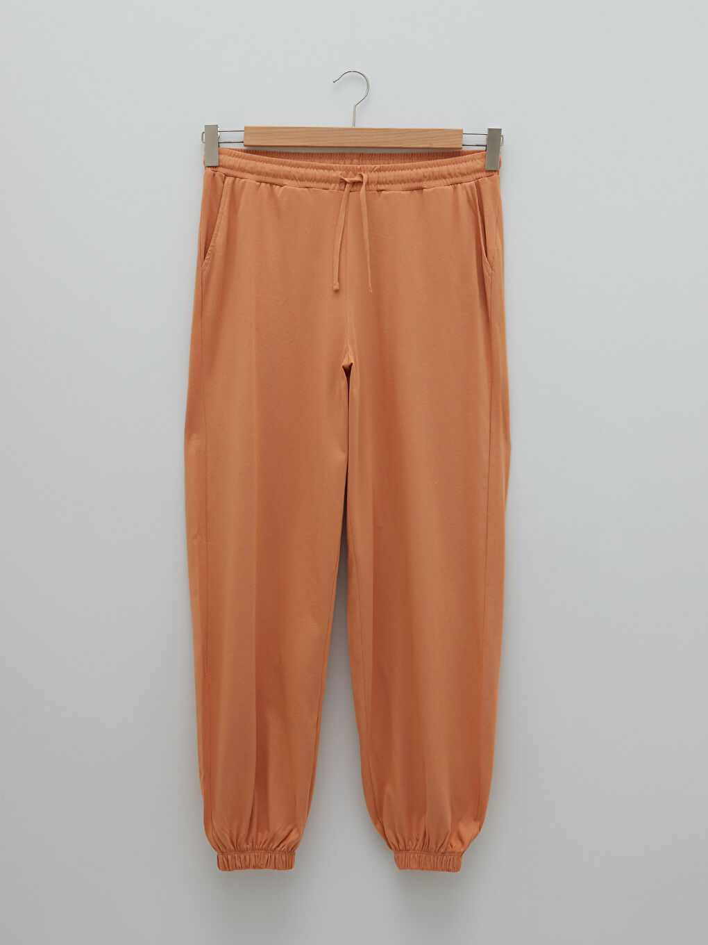 Turuncu Beli Lastikli Düz Cep Detaylı Pamuklu Kadın Jogger Pijama Altı-5