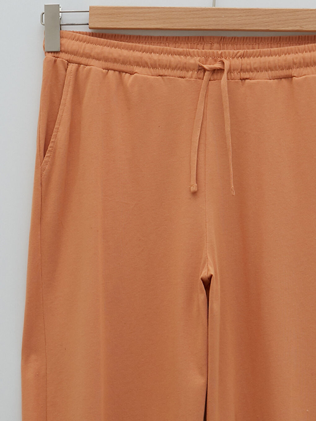 Turuncu Beli Lastikli Düz Cep Detaylı Pamuklu Kadın Jogger Pijama Altı-7