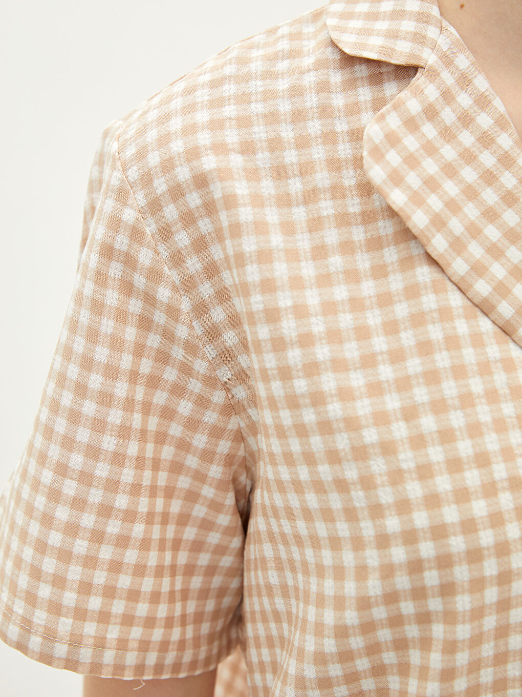 Shirt Collar Plaid Short Sleeve Gabardine Women's Pajamas Set-2