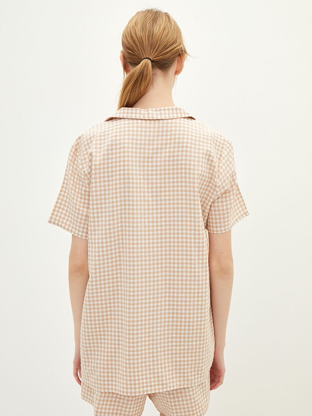 Shirt Collar Plaid Short Sleeve Gabardine Women's Pajamas Set-3