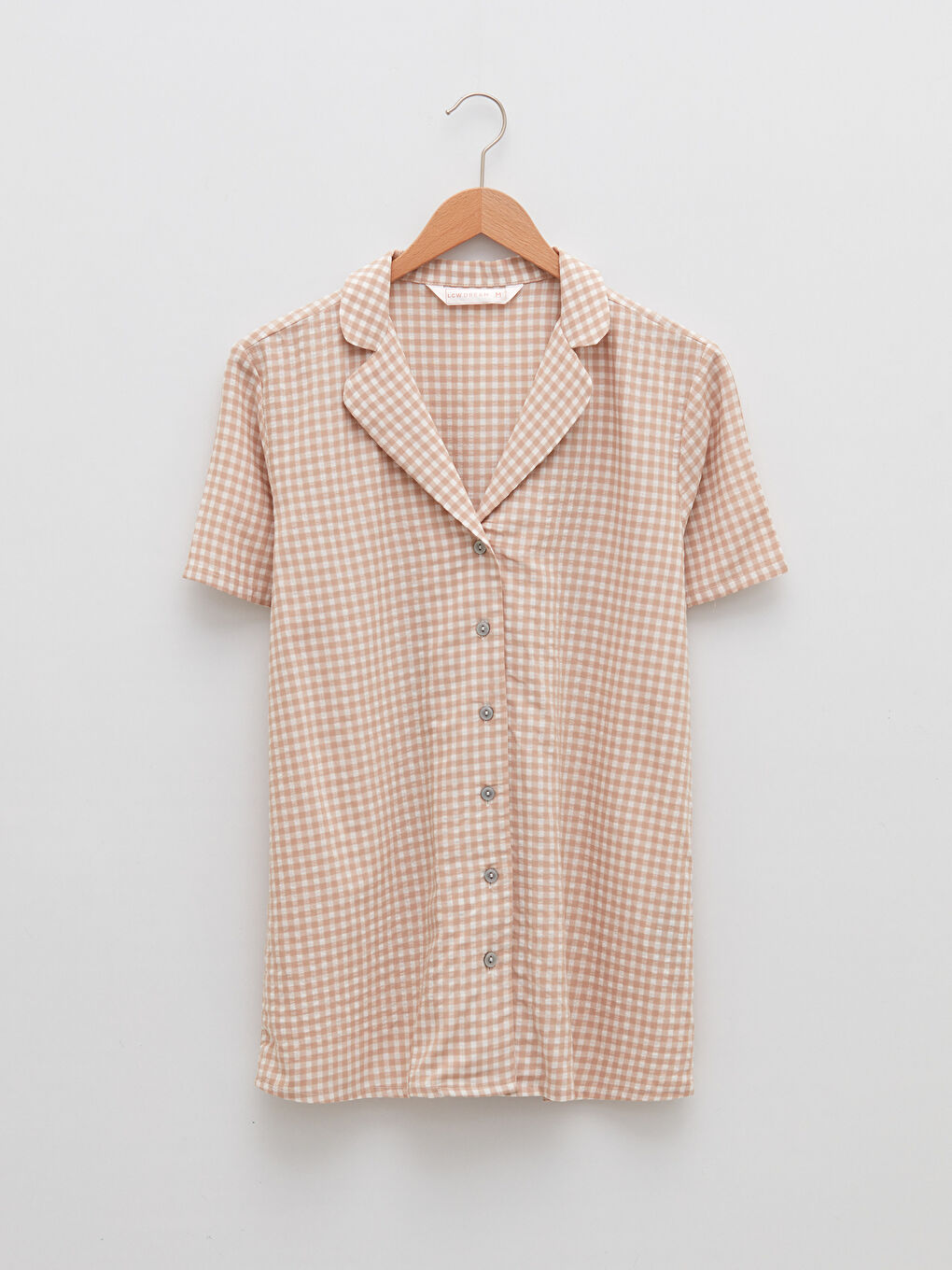 Shirt Collar Plaid Short Sleeve Gabardine Women's Pajamas Set-5