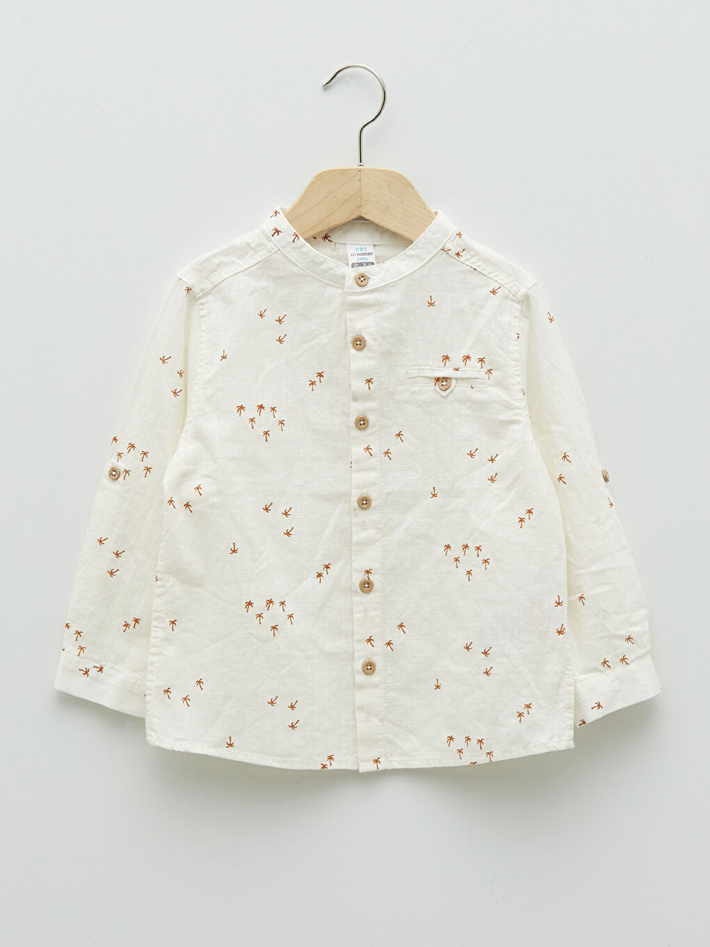 Grandad Collar Long Sleeve Patterned Baby Boy Poplin Shirt