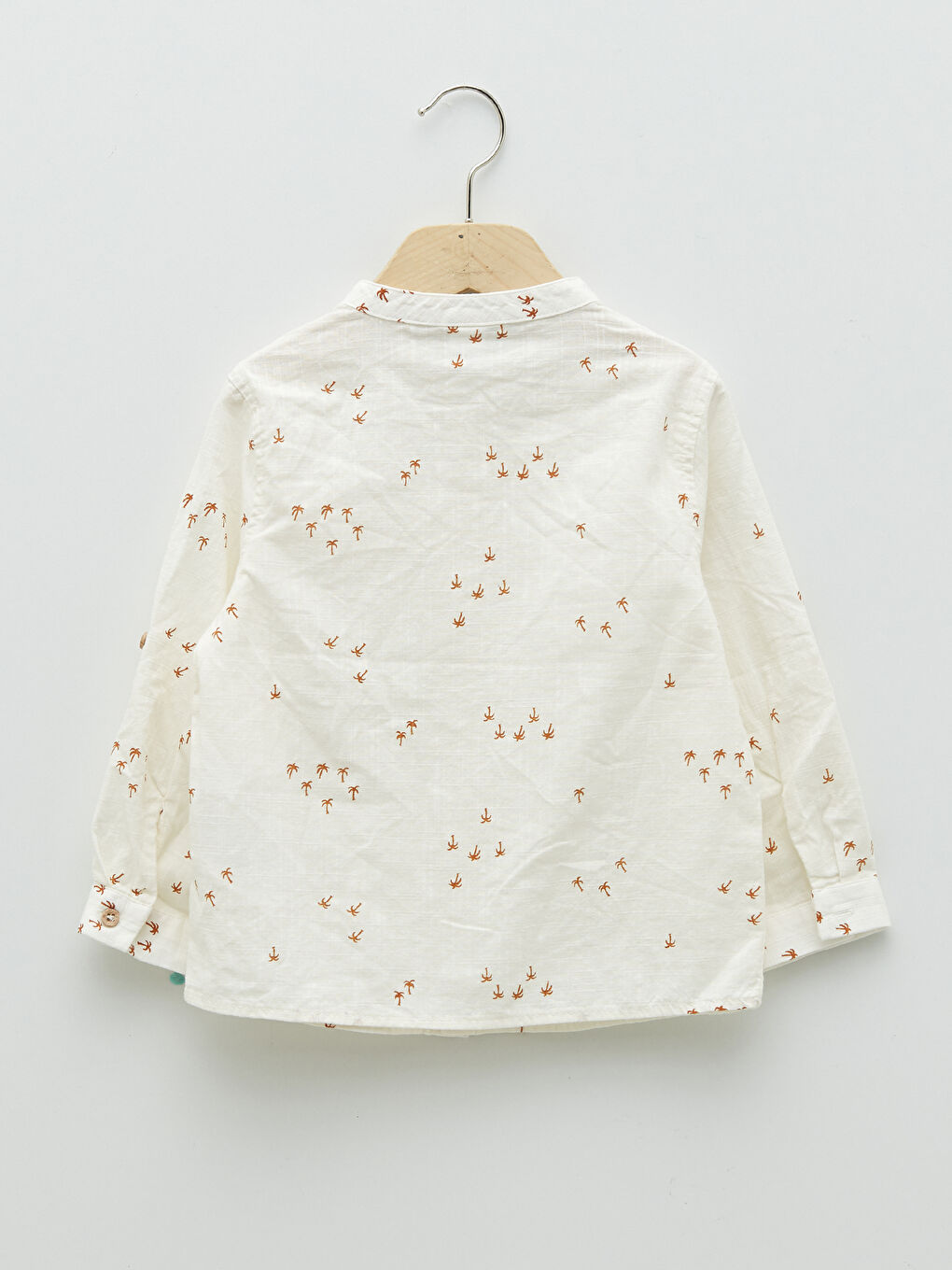 Grandad Collar Long Sleeve Patterned Baby Boy Poplin Shirt-1