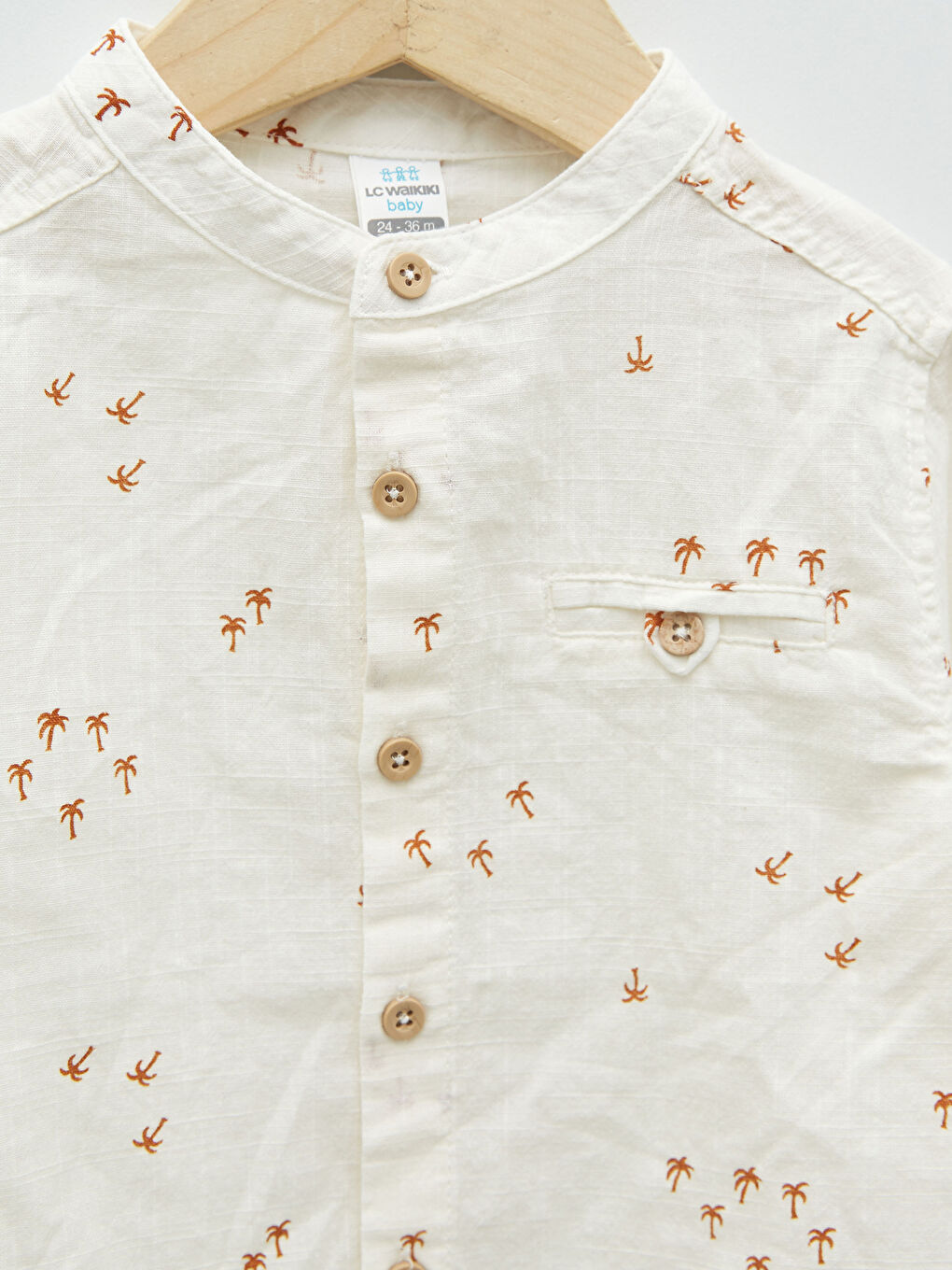 Grandad Collar Long Sleeve Patterned Baby Boy Poplin Shirt-2