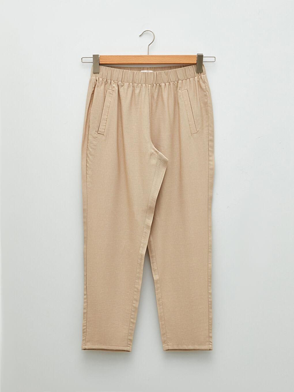 Elastic Waist Comfortable Fit Straight Pocket Women's Trousers Detailed-4