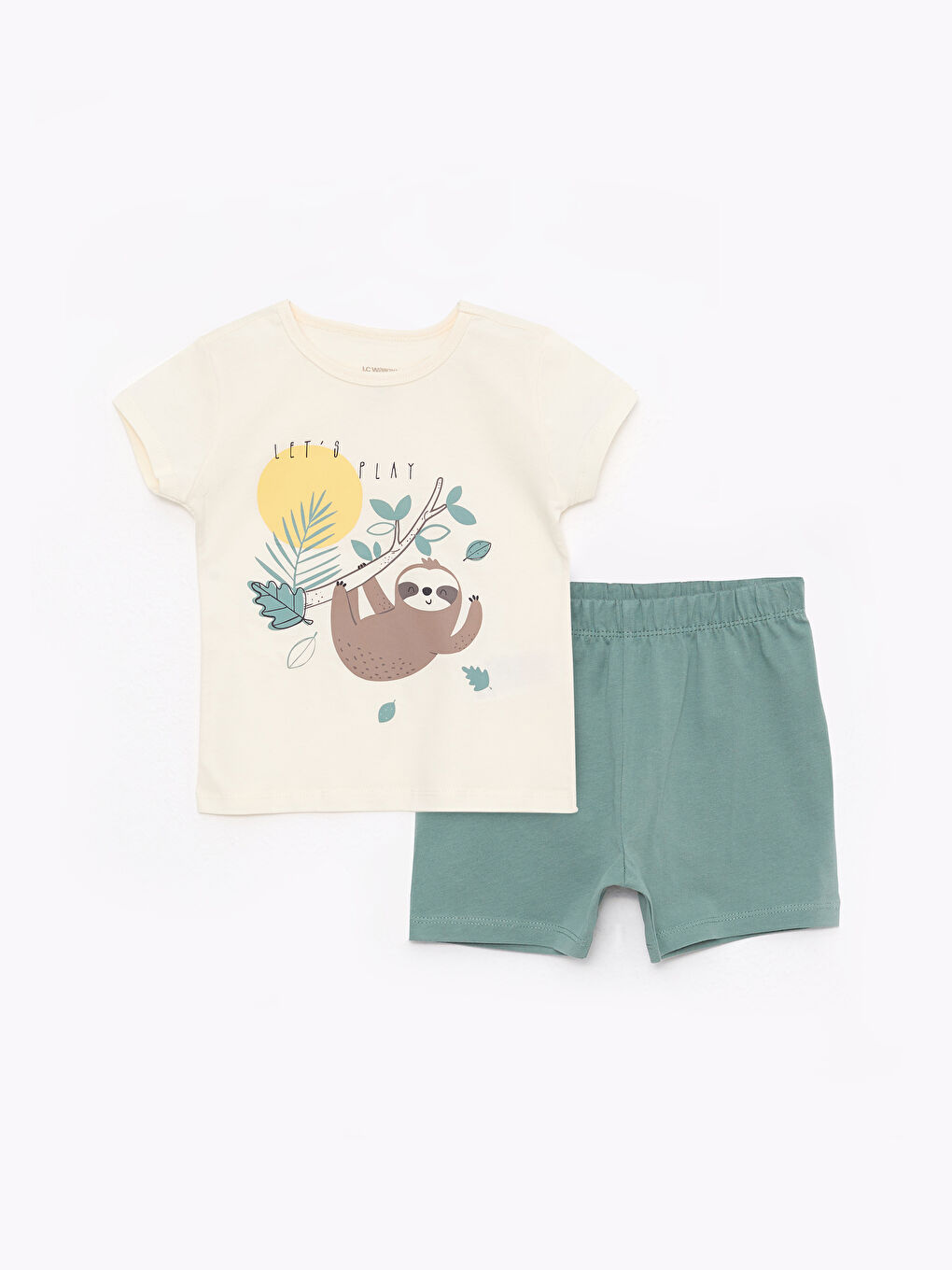 Crew Neck Short Sleeve Printed Cotton Baby Boy Pajamas Set